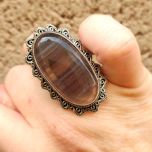New Oversized Fluorite 925 Silver Ring. - Picture 3 of 16